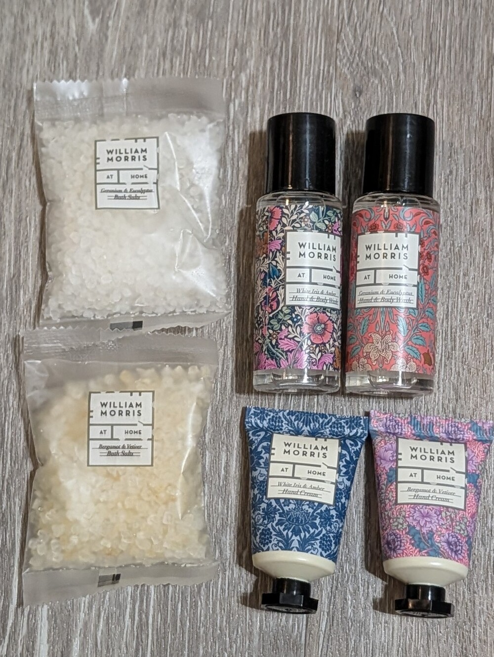 William Morris Variety Travel Size Bath Salts, Hand/Body Wash, And Hand Cream